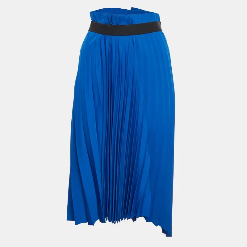 Balenciaga Navy Blue Crepe Overlay Detailed Pleated Skirt S
