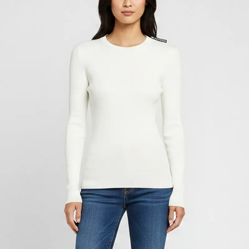 Balenciaga White Rib Knit Crew Neck Long Sleeve Top XL