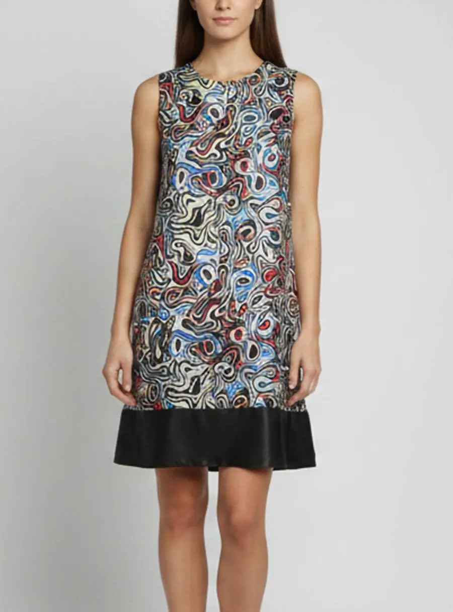 Balenciaga Multicolor Abstract Print Satin Asymmetric Mini Dress S