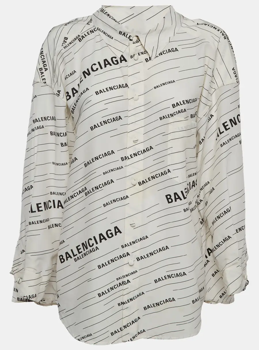 Balenciaga White Printed Silk Long Sleeve Top S