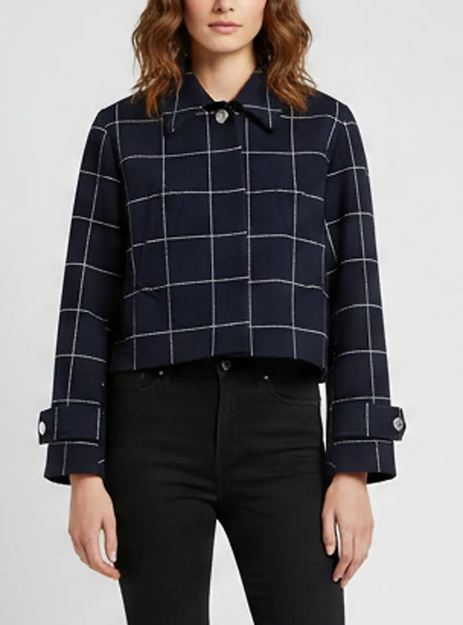 Balenciaga Navy Blue Checkered Texture Wool Single Breasted Coat M