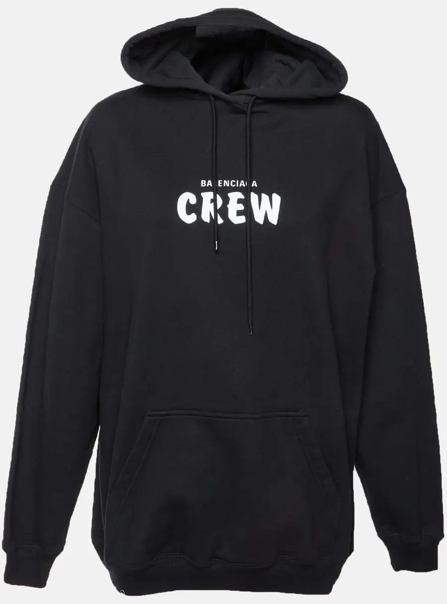 Balenciaga Black Crew Print Cotton Oversized Hoodie XS