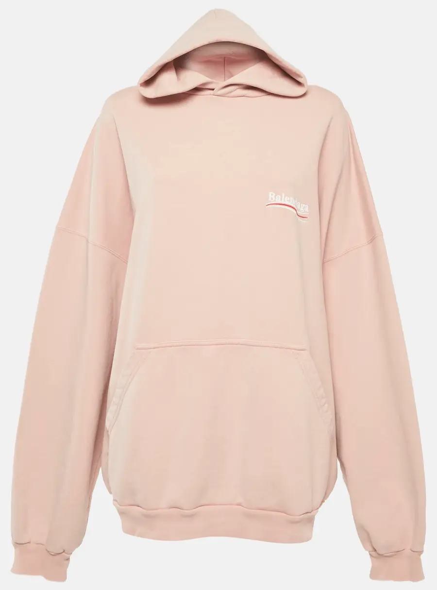 Balenciaga Unisex Pink Printed Jersey Long Sleeve Hoodie S