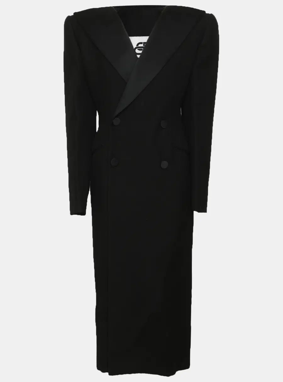Balenciaga Black Wool Hourglass Coat S