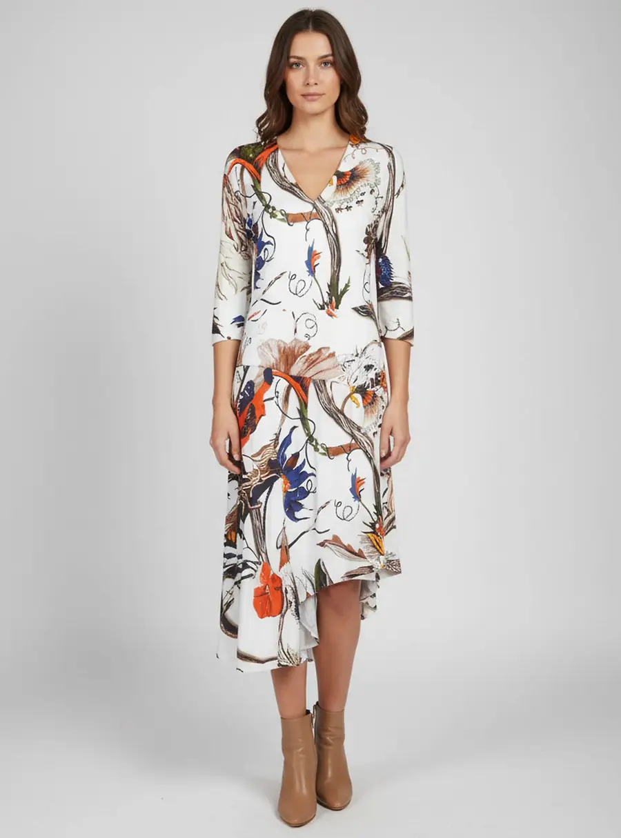 Balenciaga Multicolor Iguana Floral Print Jersey Asymmetric Midi Dress M
