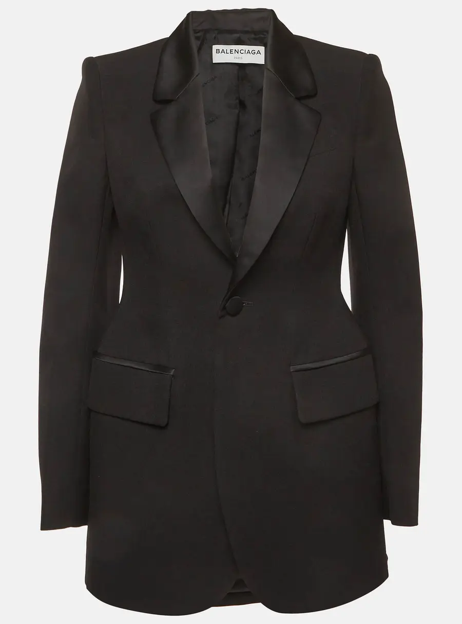 Balenciaga Black Synthetic and Satin Trim Single Breasted Blazer S