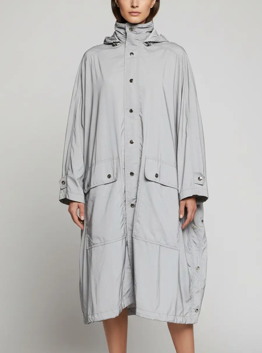 Balenciaga Reflective Silver Logo Synthetic Oversized Raincoat S