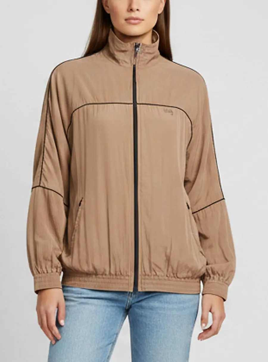Balenciaga Beige Logo Embroidered Lyocell Oversized Track Jacket S
