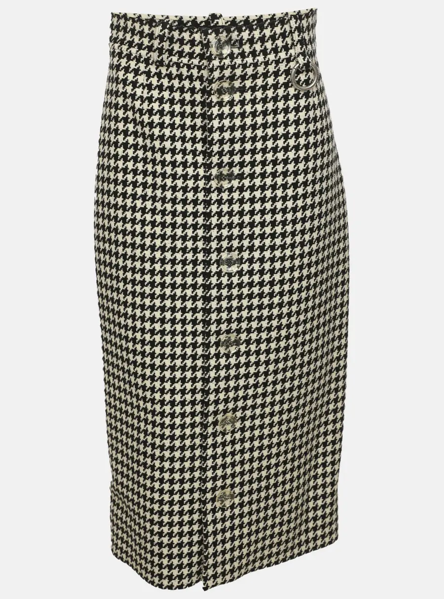 Balenciaga White/Black Wool Blend Houndstooth Midi Skirt S