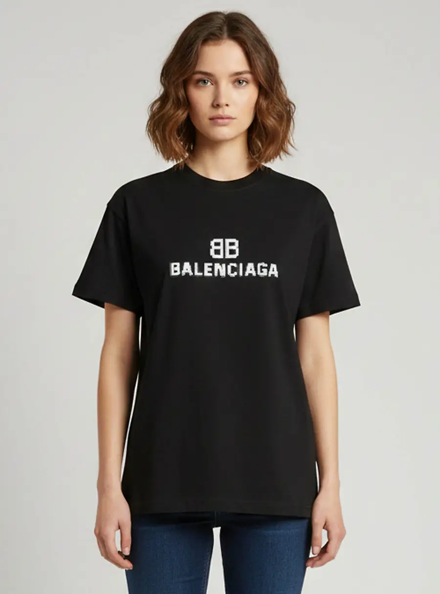 Balenciaga Unisex Black Logo Print Jersey Crewneck T-Shirt S