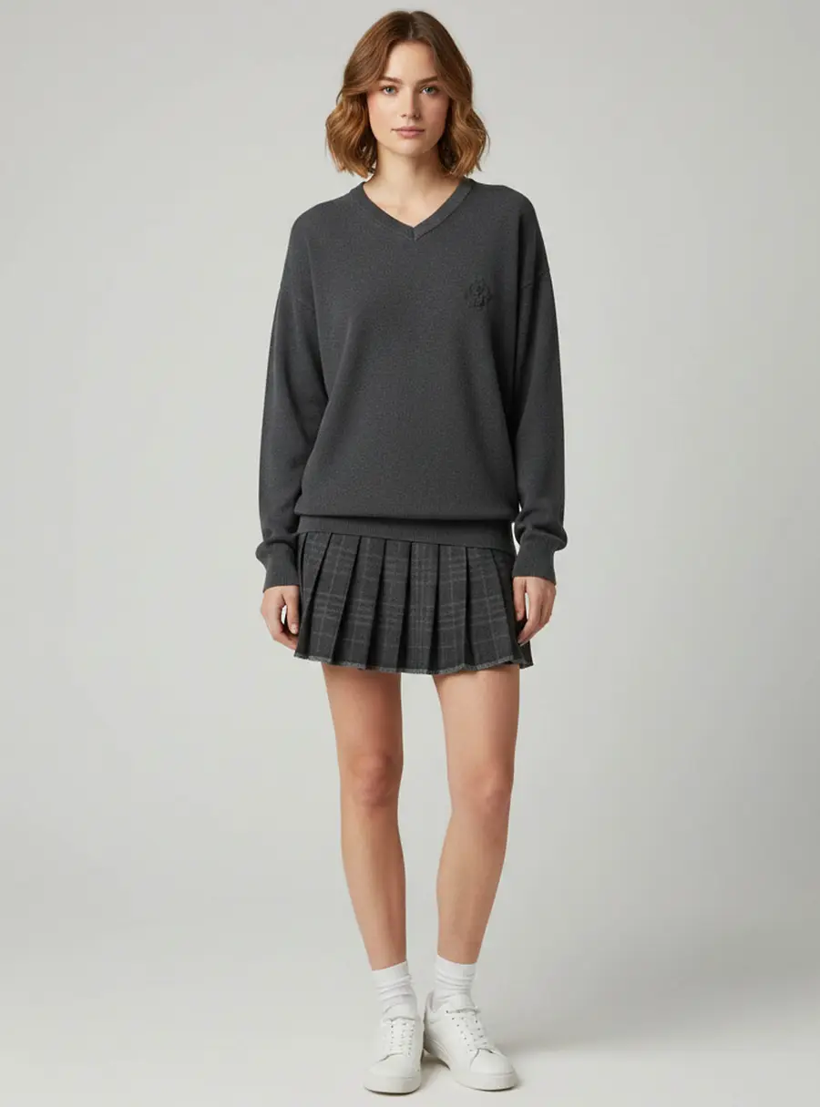 Balenciaga Grey Wool Pleated Long Sleeve Short Dress L