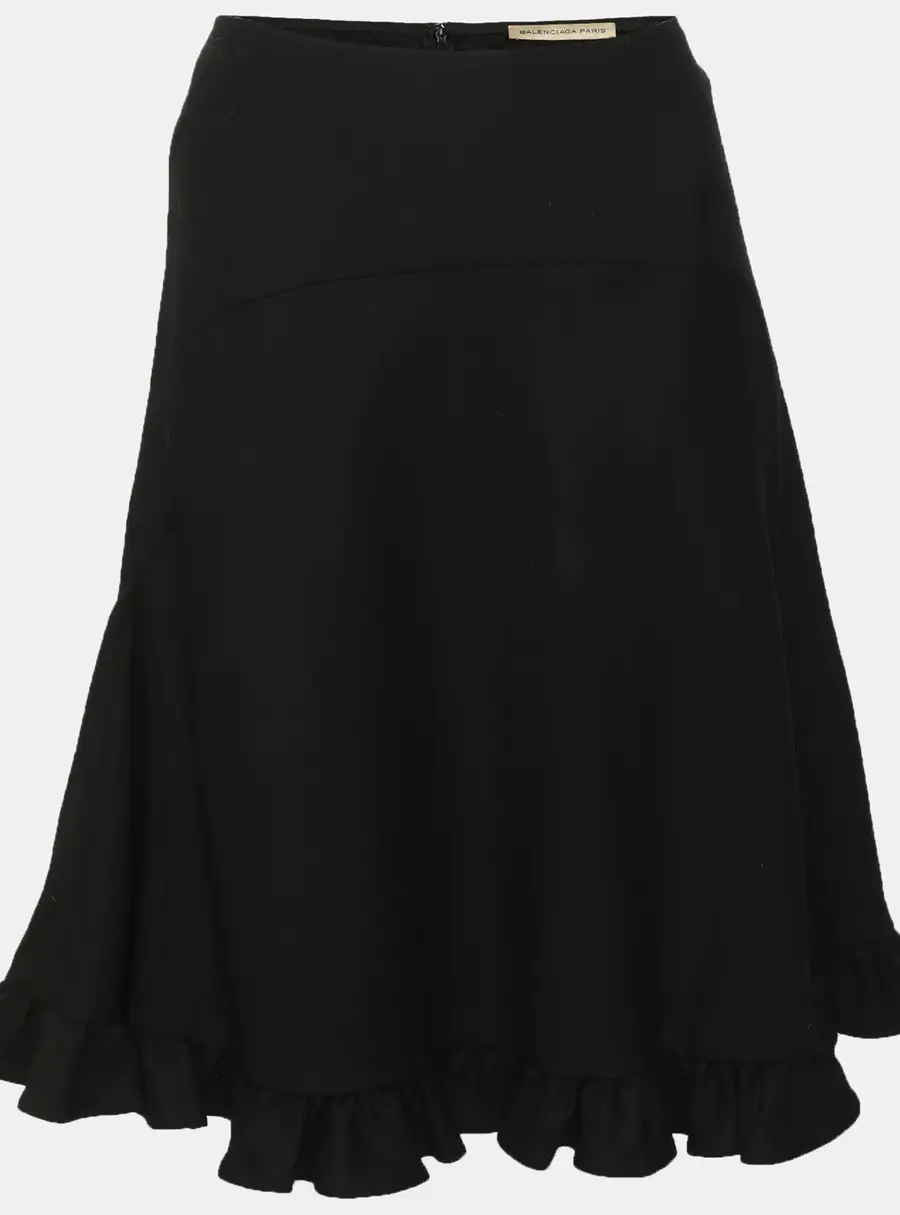 Balenciaga Black Wool Blend Ruffled Mini Skirt M