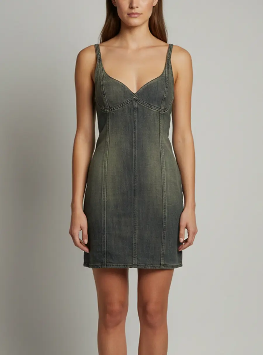 Balenciaga Grey Denim Fitted Short Dress S