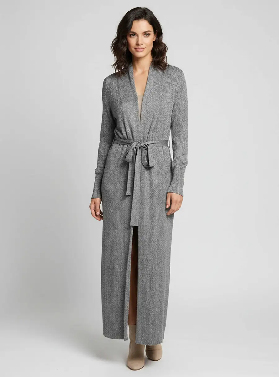 Balenciaga Grey Knit V- Neck Wrap Around Maxi Dress S