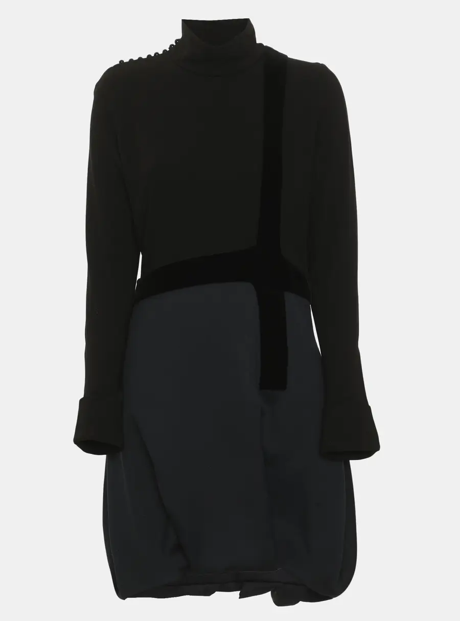 Balenciaga Black/Navy Blue Wool Knee Length Dress M