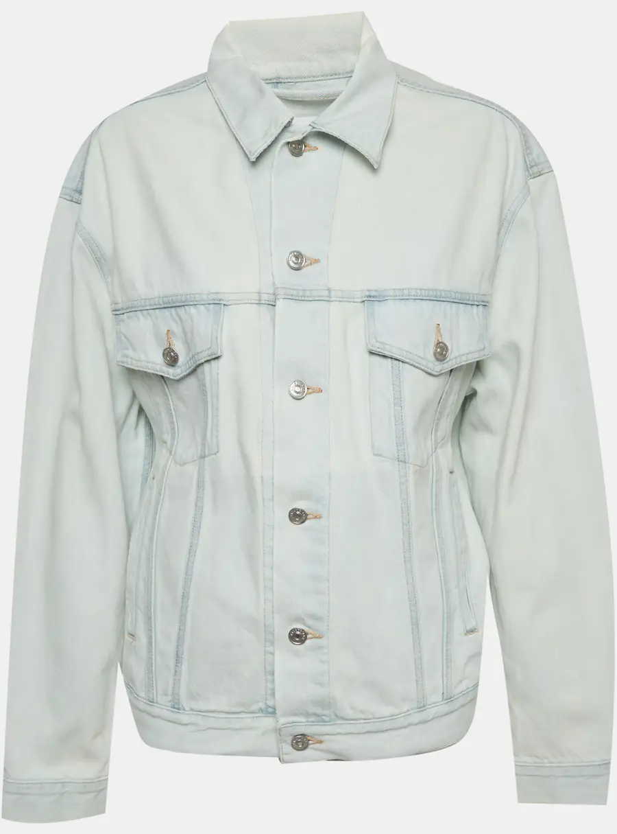 Balenciaga Blue Logo Detail Light Washed Denim Jacket S