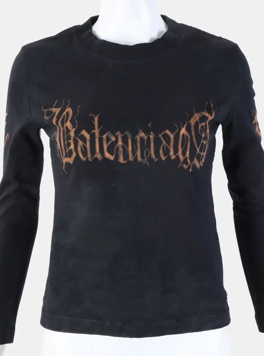 Balenciaga Black Long Cotton, Elastane Sleeved Top Size M