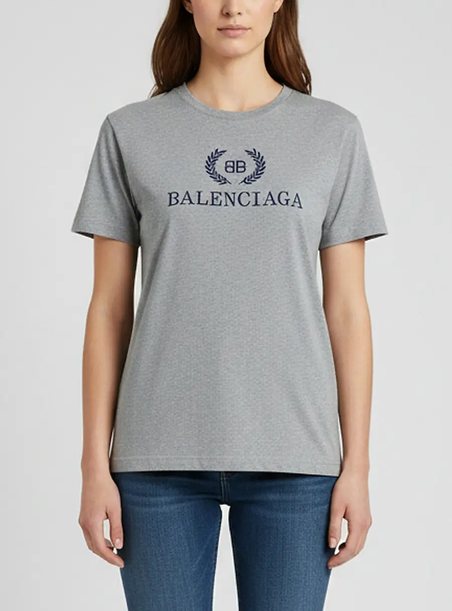 Balenciaga Grey BB Laurel Logo Jersey Crewneck T-Shirt S
