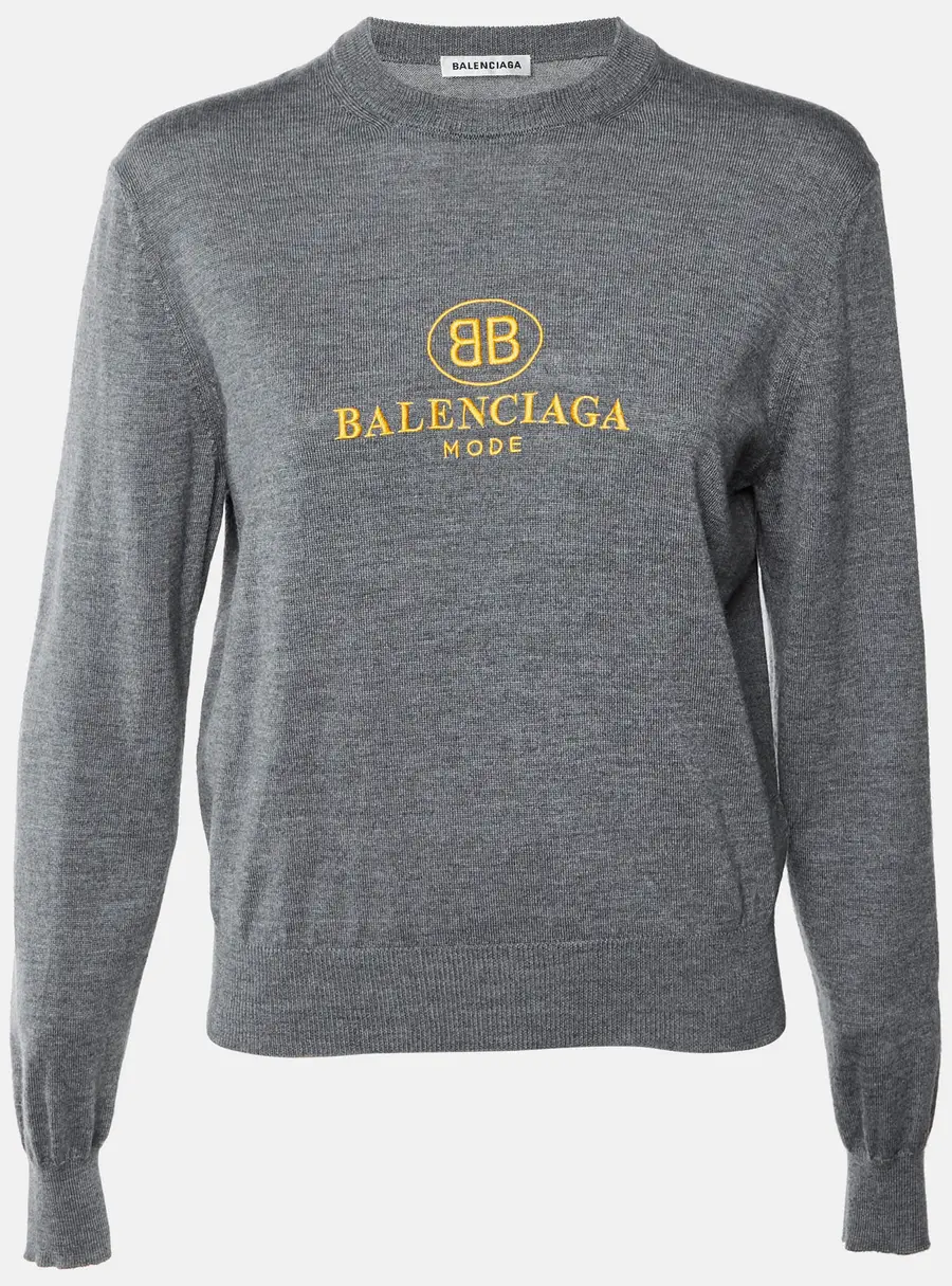 Balenciaga Grey Balenciaga Mode Embroidered Wool Knit Sweater S