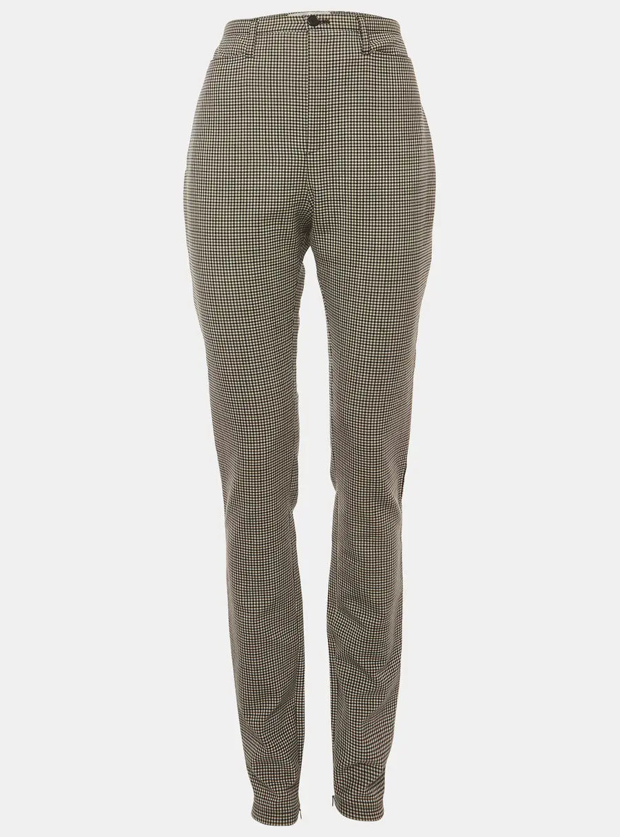 Balenciaga Beige/Blue Plaid Wool Blend Ankle Zip Trousers M