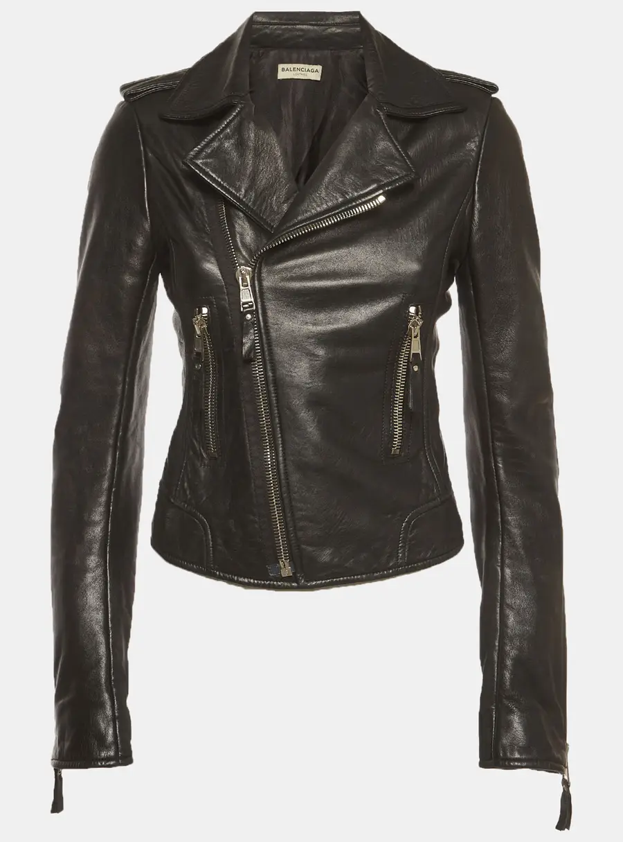 Balenciaga Black Leather Zip Up Biker Jacket M
