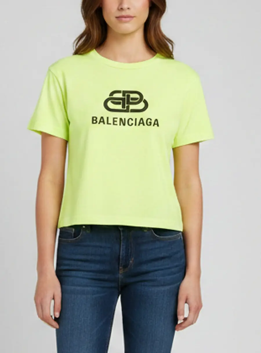 Balenciaga Neon Yellow Printed Jersey Short Sleeve T-Shirt S
