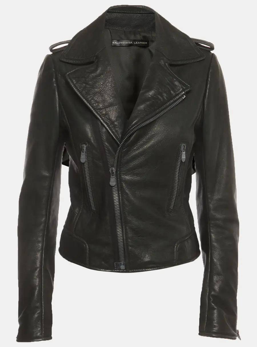 Balenciaga Green Leather Fitted Zip Up Jacket L