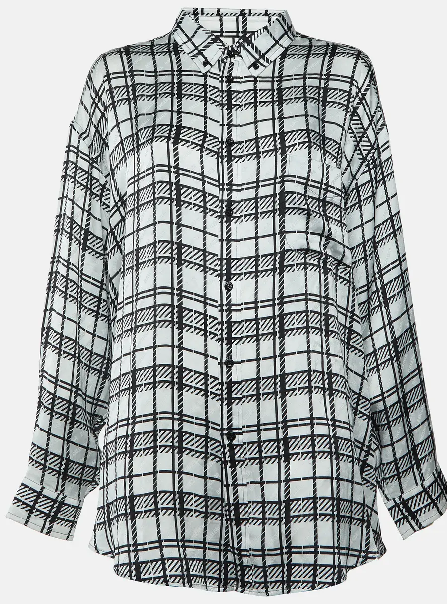 Balenciaga Black/White Plaid Monogram Jacquard Silk Oversized Shirt L