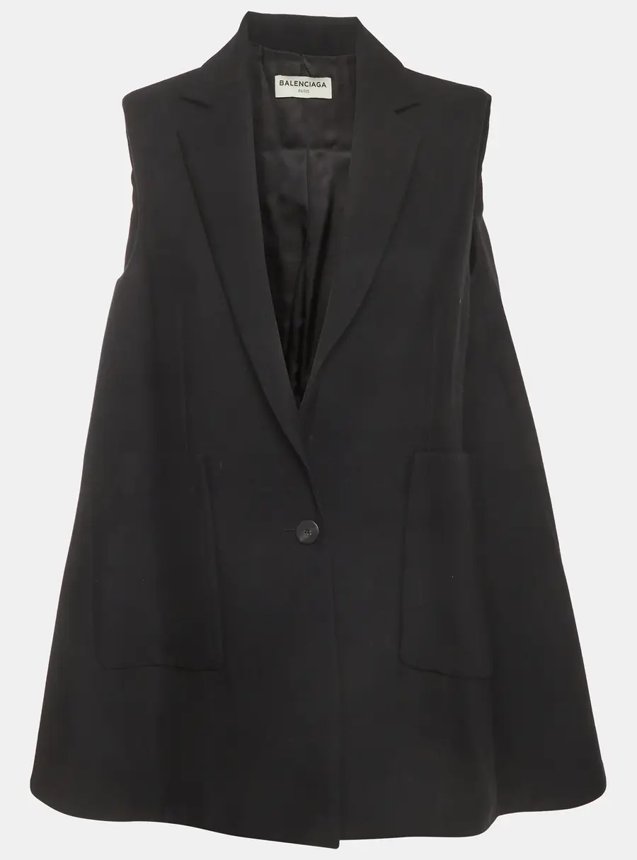 Balenciaga Black Wool Blend Bell Shaped Blazer Vest XS