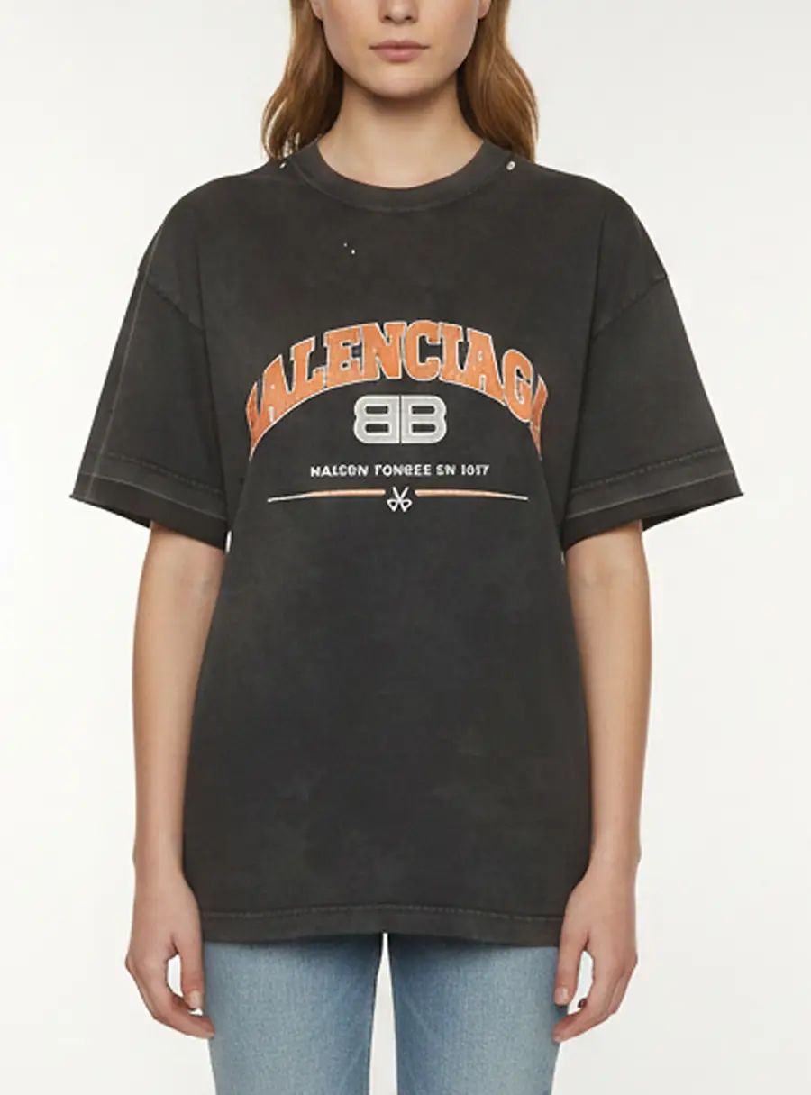 Balenciaga Unisex Black Logo Graphic Distressed Jersey T-shirt S