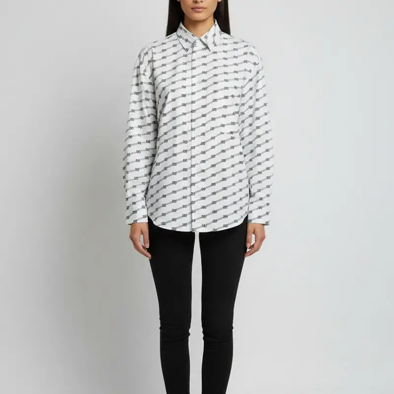 Balenciaga White All Over BB Logo Cotton Oversized Shirt S