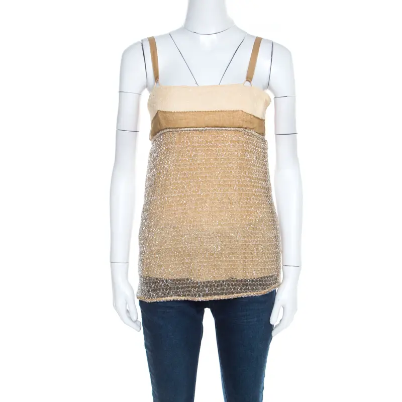 Balenciaga Ochre Yellow Embroidered Cotton Inlay Textured Camisole S