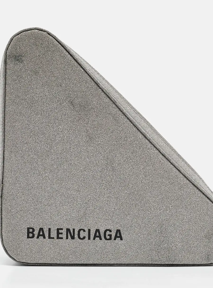 Balenciaga Triangle Duffle Silver Glitter Clutches