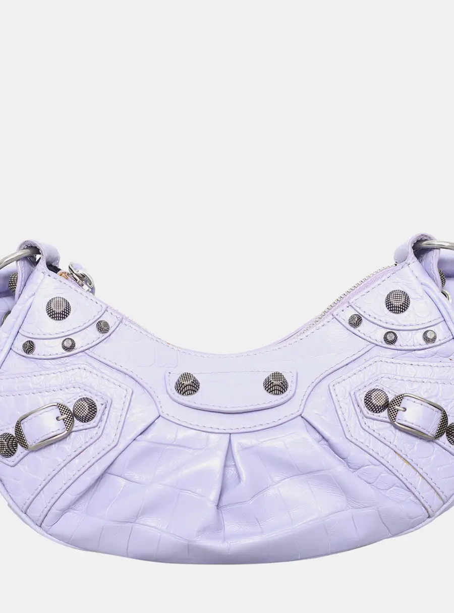 Balenciaga Le Cagole XS Purple Croco Embossed Calfskin Leather Shoulder Bag