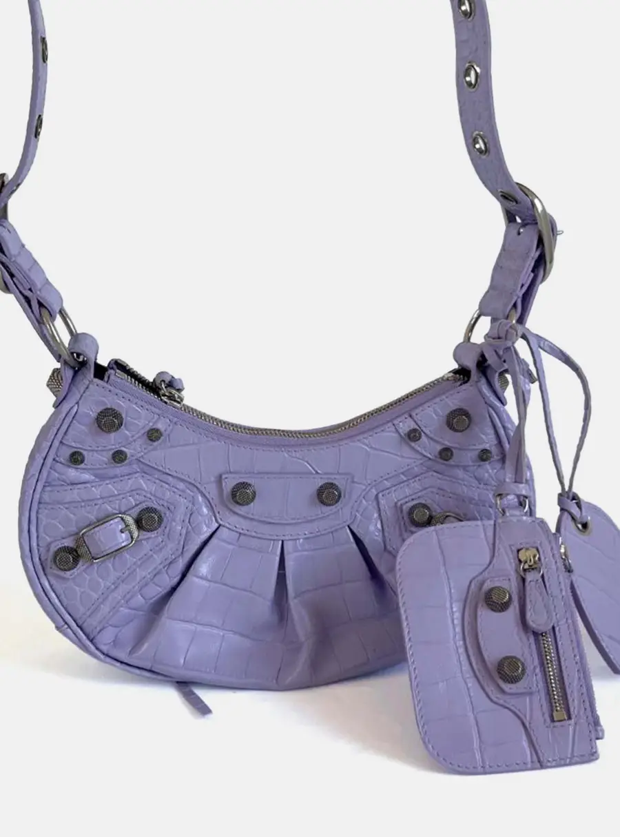 Balenciaga Le Cagole XS Shoulder Bag Crocodile Embossed Calfskin