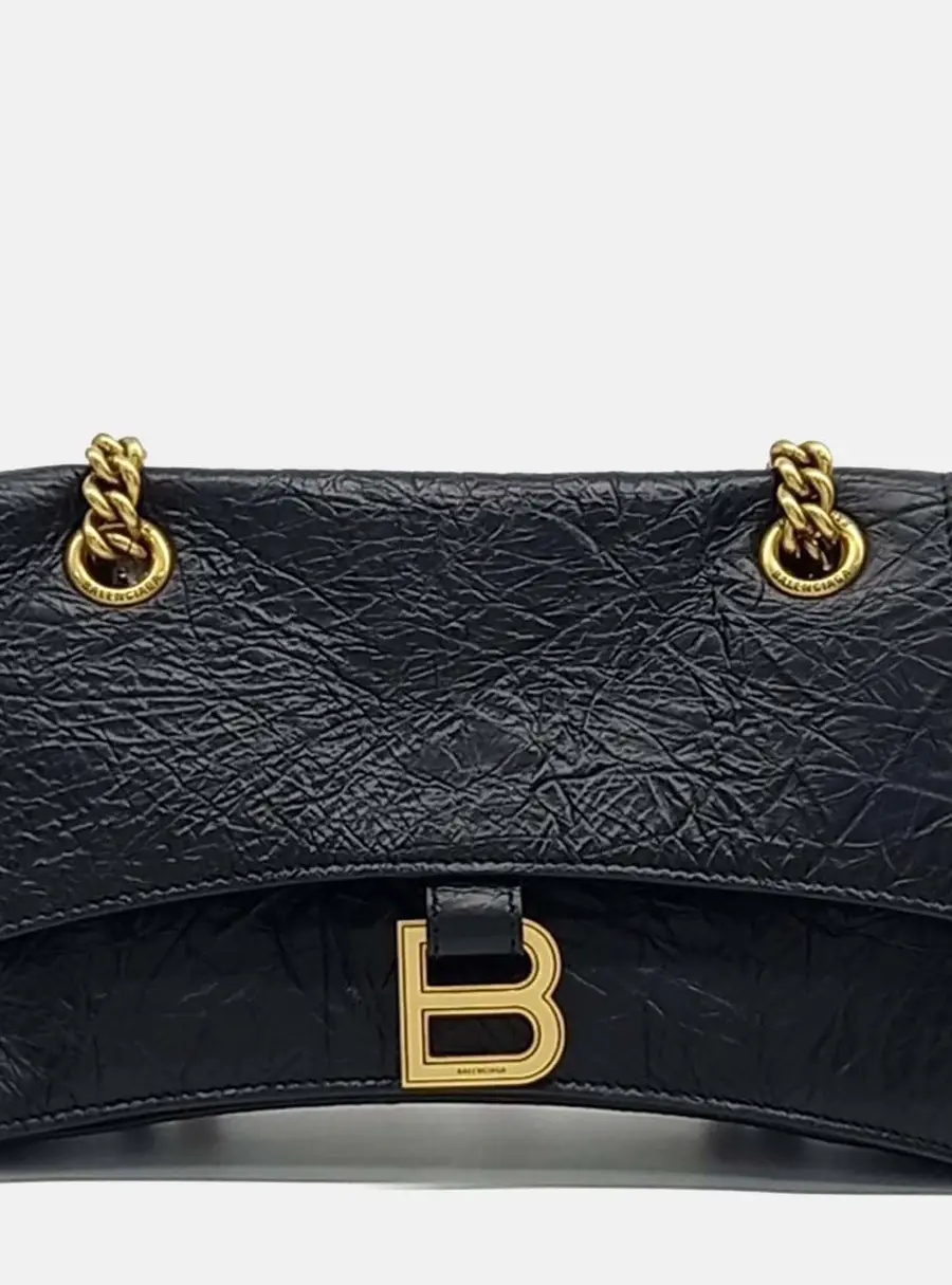 Balenciaga Black Leather Crush Chain Bag Small