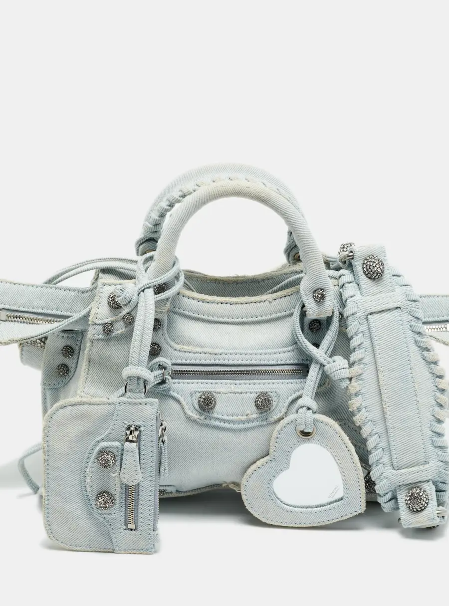 Balenciaga Crystals Neo Cagole Light Blue Denim Bag