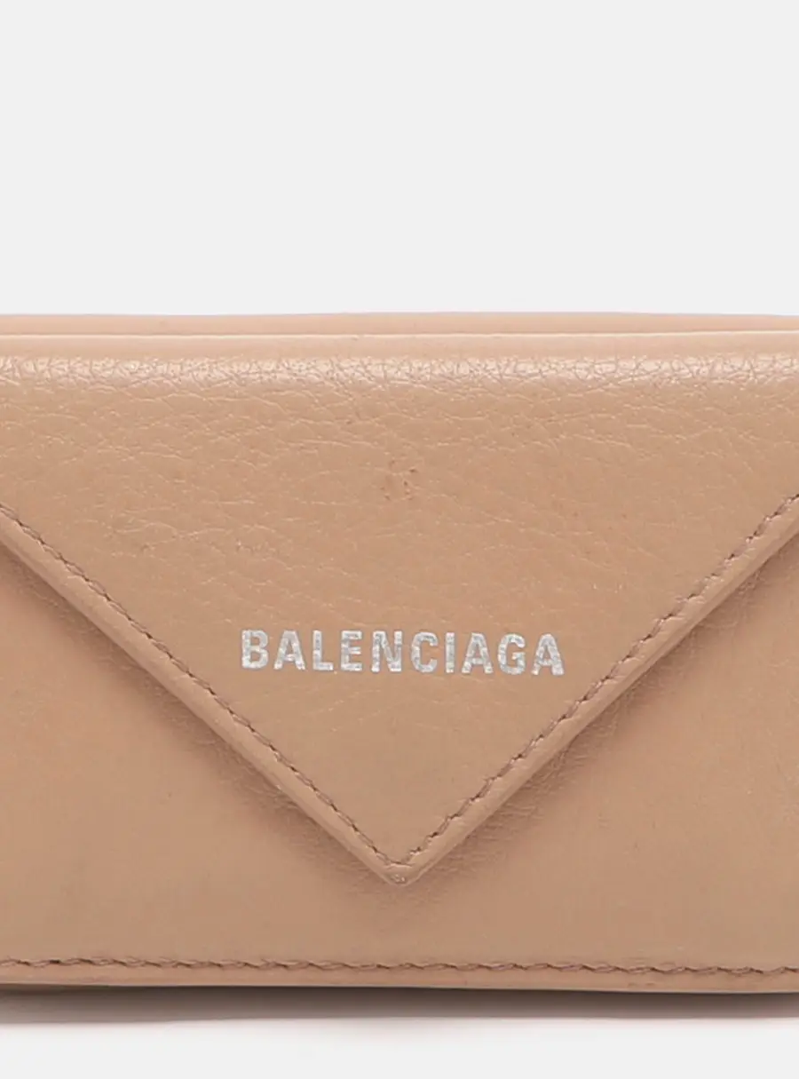 Balenciaga Papier Mini Beige Leather Card Case