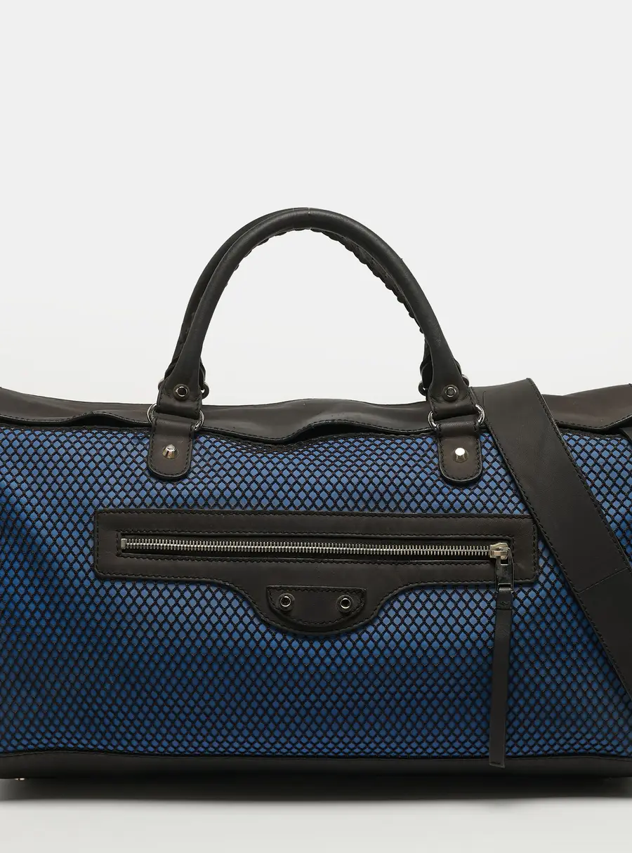 Balenciaga Squash Blue/Black Mesh Nylon and Leather Duffel Bag