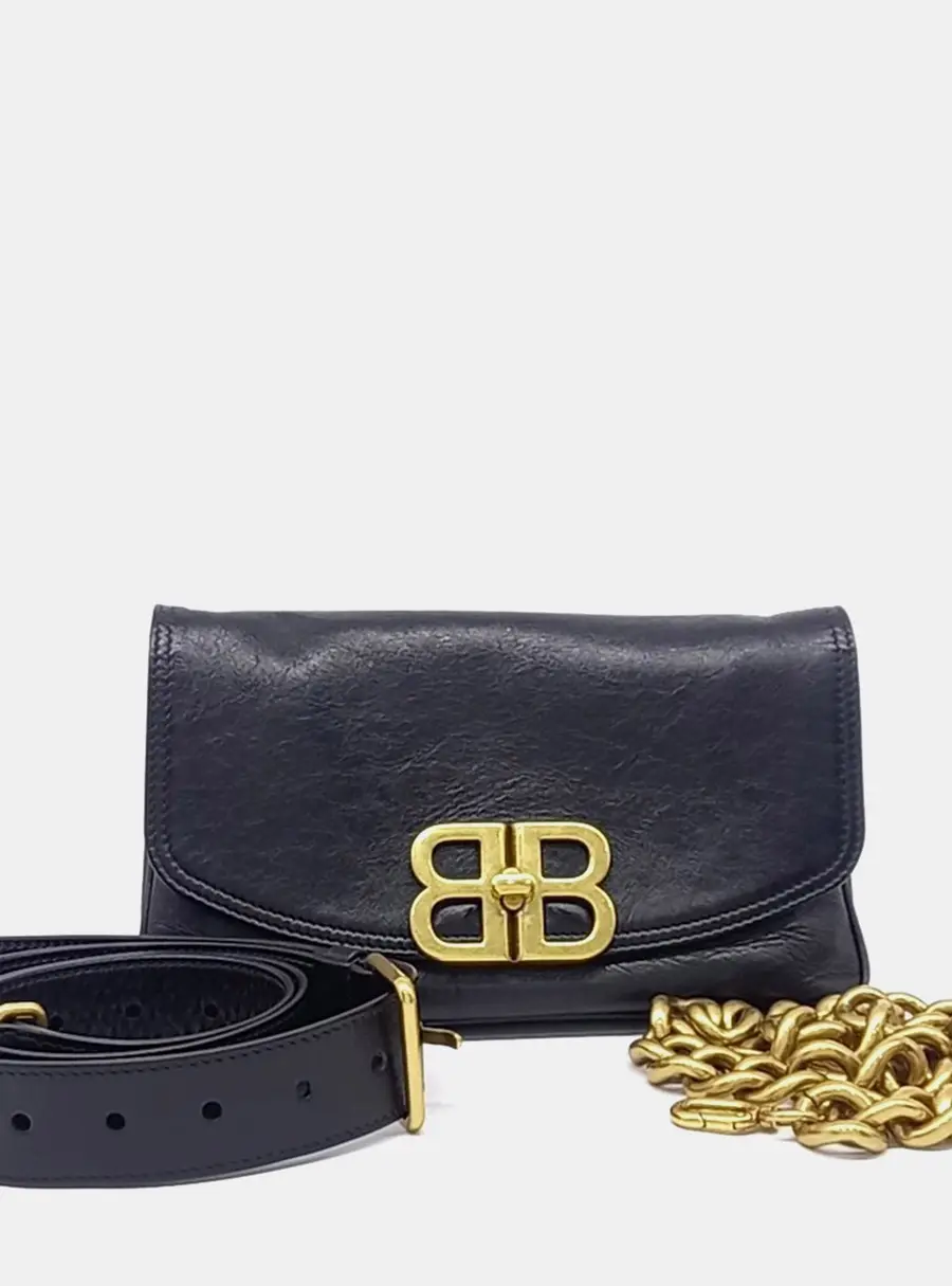 Balenciaga BB Soft Flap Small Black Leather Shoulder Bag