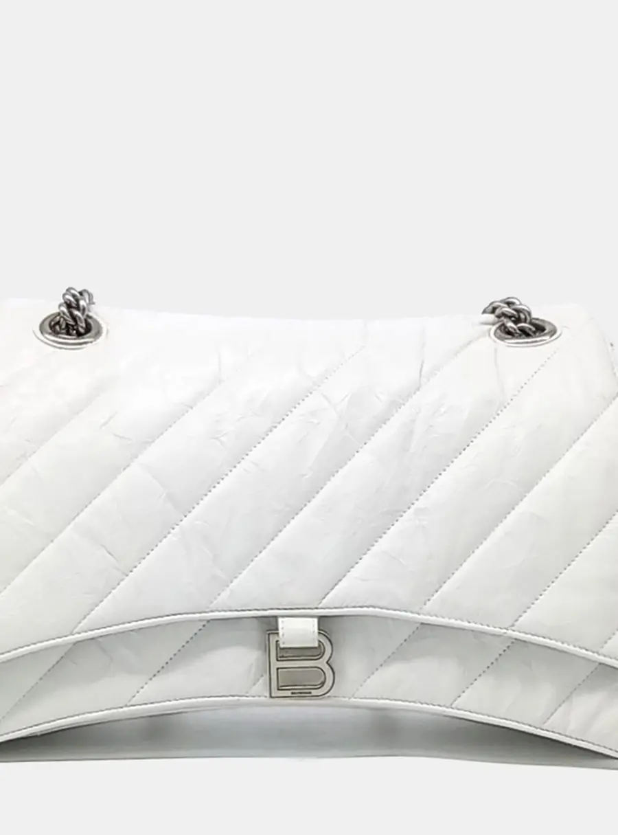 Balenciaga White Leather Crush Chain Bag Large