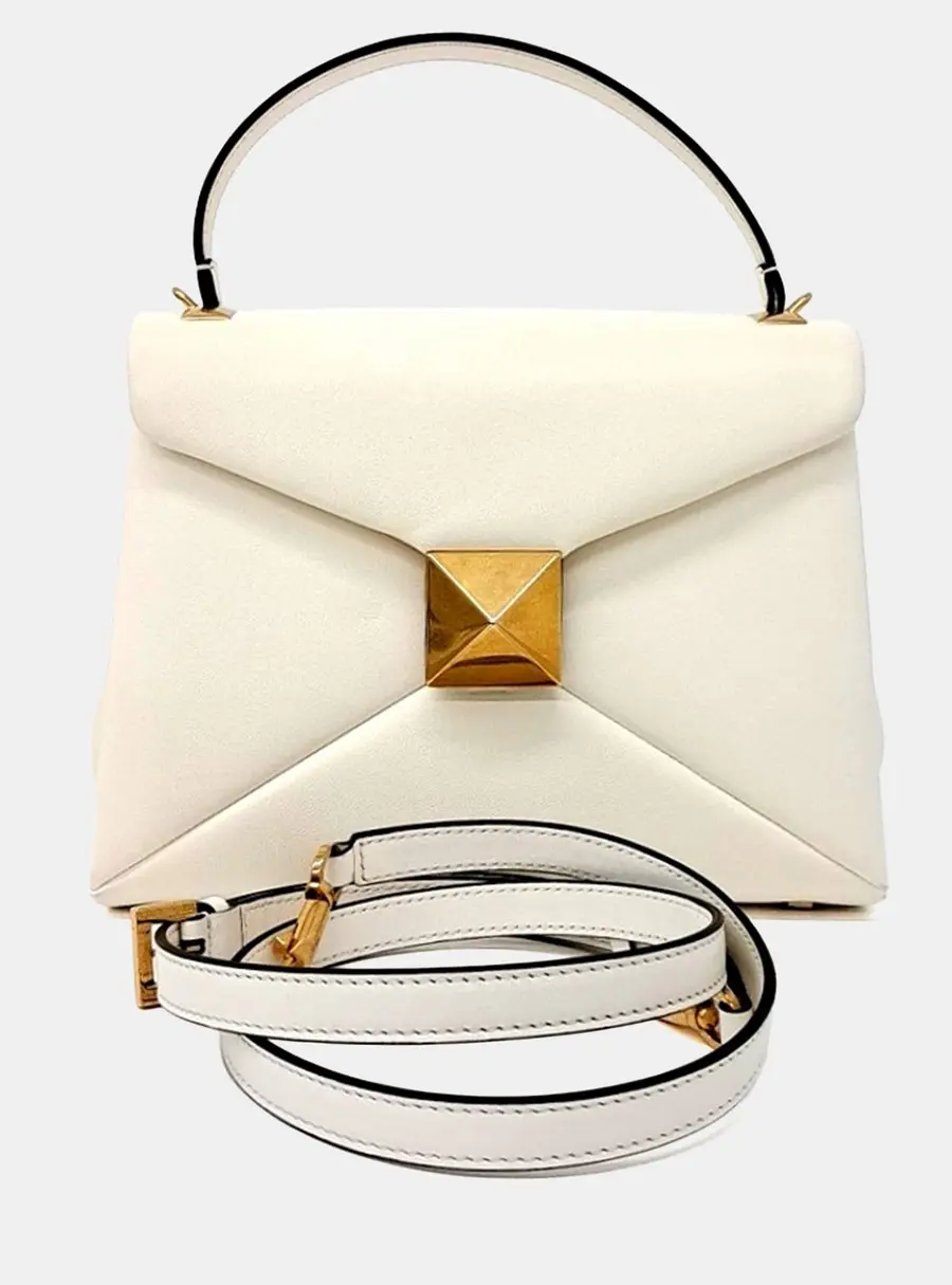 Valentino Leather Ivory One Stud Tote and Shoulder Bag