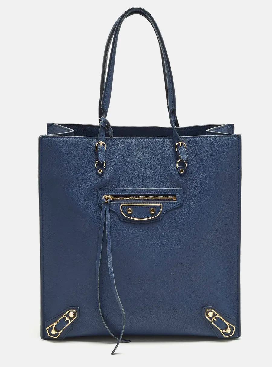 Balenciaga Metallic Edge Papier A5 Navy Blue Leather Tote