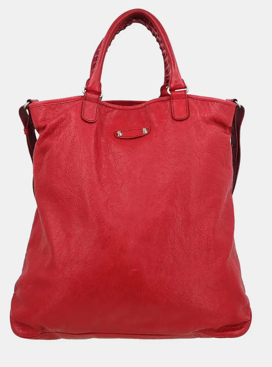 Balenciaga Red Lambskin Tote Bag
