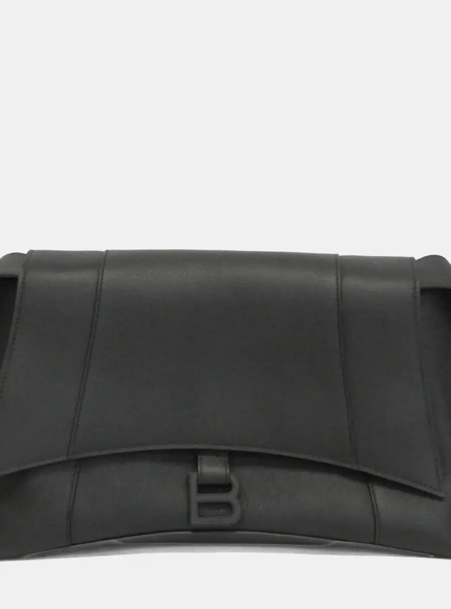 Balenciaga Downtown Medium Leather Shoulder Bag Black