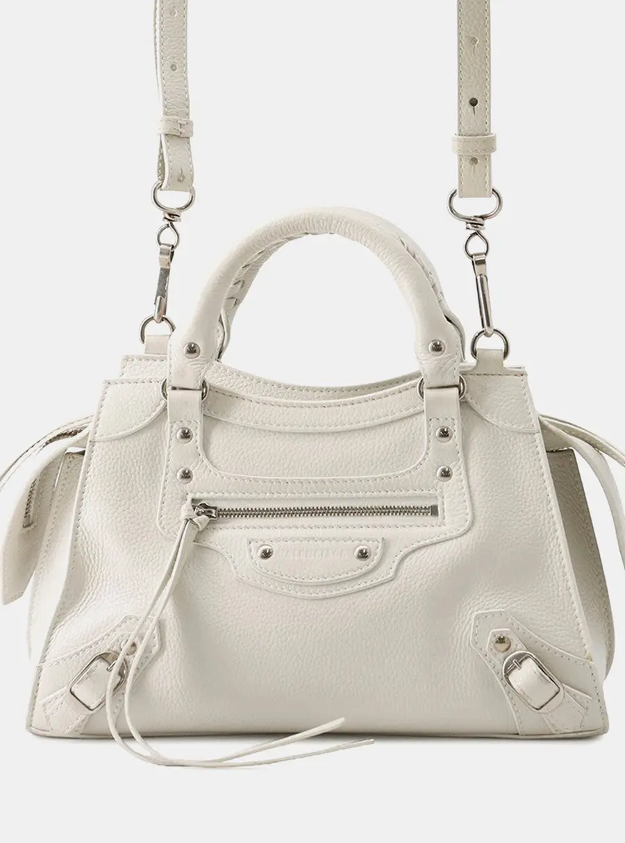 Balenciaga Neo Classic Mini White Grained Leather Top Handle Bag