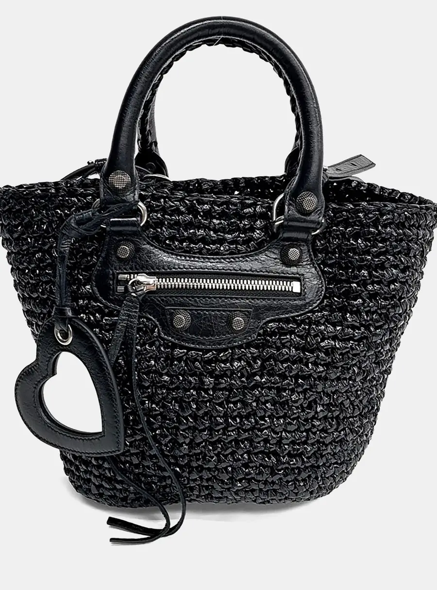 Balenciaga Black Leather Le Cagol Panier Small Tote Bag
