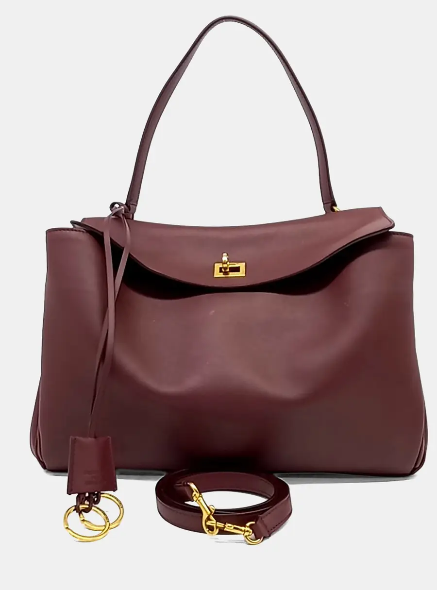 Balenciaga Rodeo Medium Burgundy Calfskin Leather Top Handle Bag