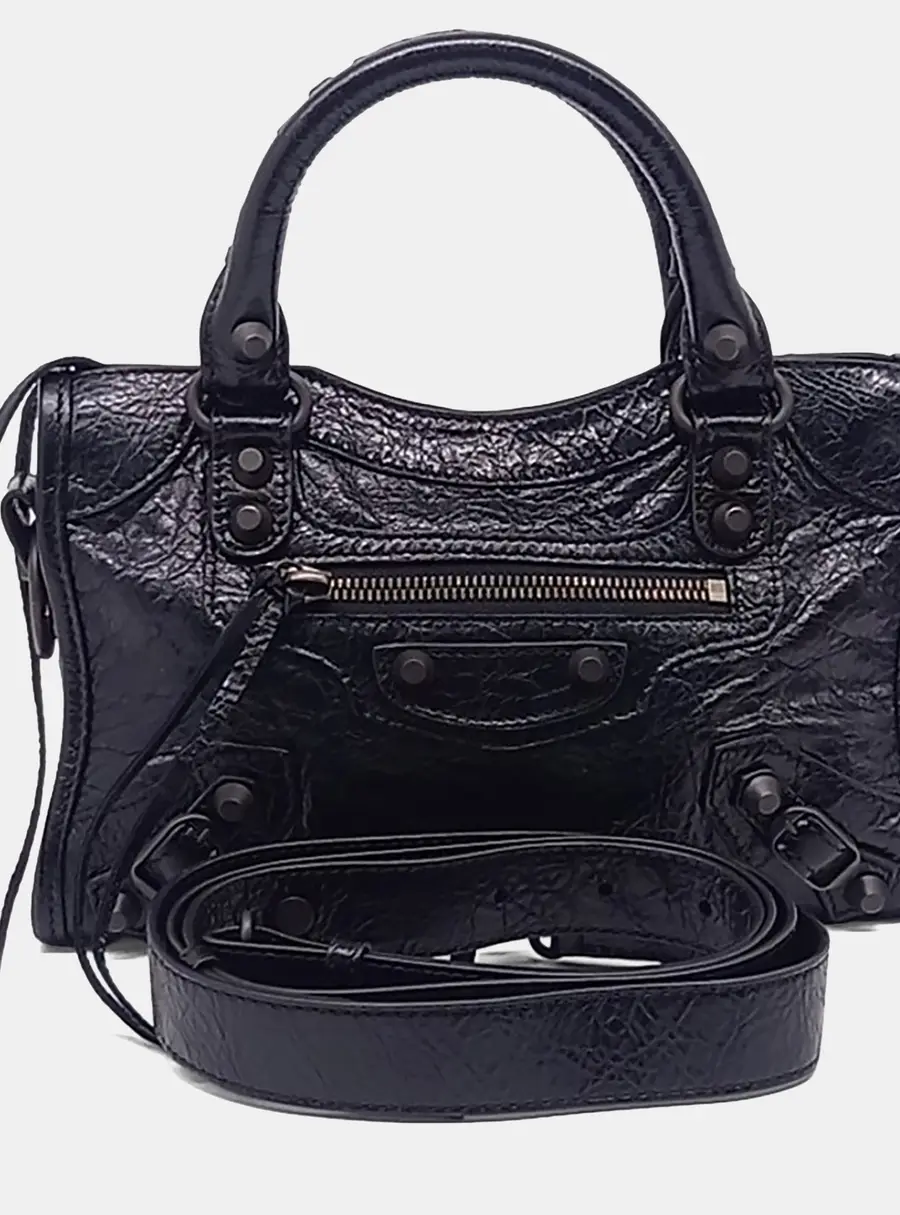 Balenciaga Le City Mini Black Lambskin Leather Top Handle Bag