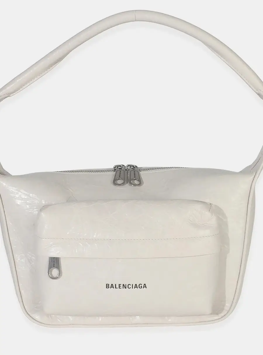 Balenciaga White Distressed Calfskin Medium Raver Shoulder Bag